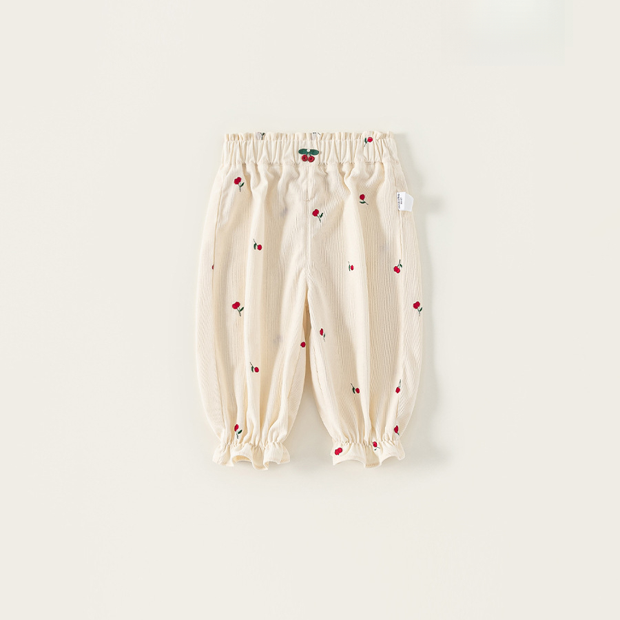 秋款童裝新品刺繡碎花褲兒童褲子女寶寶長褲花邊女童束腳褲