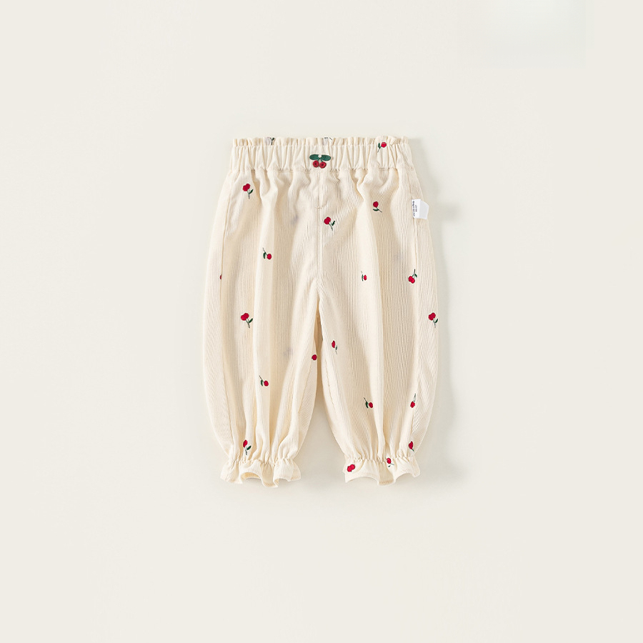 秋款童裝新品刺繡碎花褲兒童褲子女寶寶長褲花邊女童束腳褲