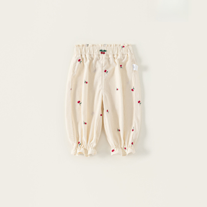 秋款童裝新品刺繡碎花褲兒童褲子女寶寶長褲花邊女童束腳褲