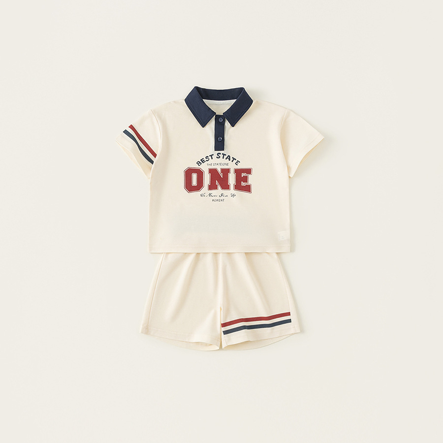 童裝兒童短袖套裝2025夏款字母POLO衫男童短褲運動兩件套