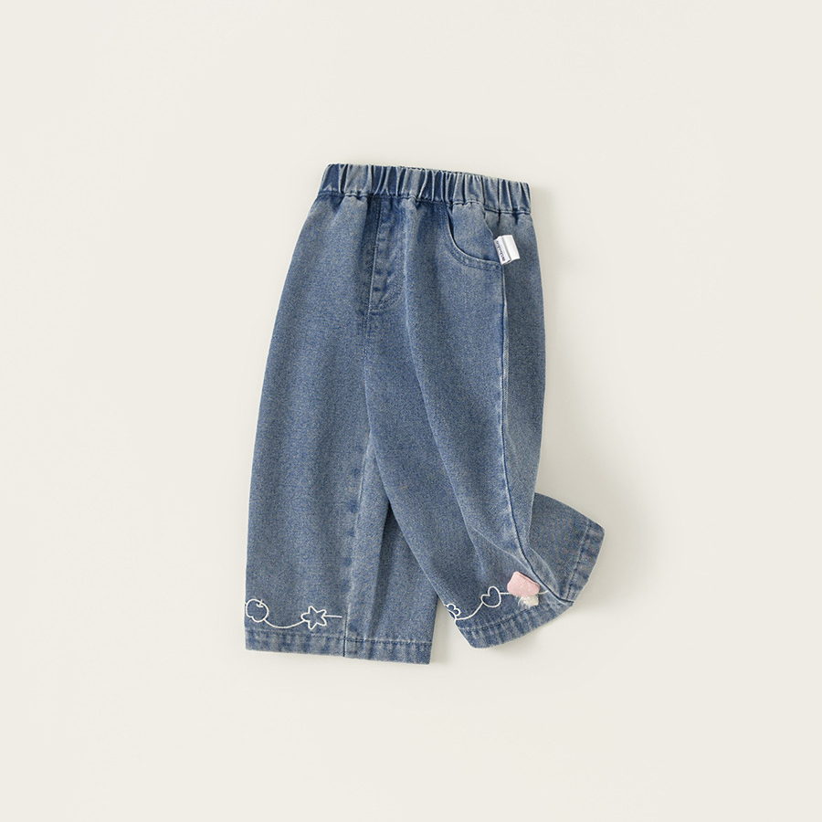 童裝女童褲子春季新品可愛小童牛仔褲百搭兒童直筒褲寶寶長褲