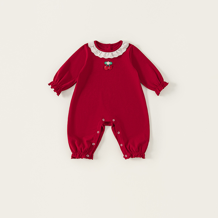 秋裝新生兒衣服嬰童爬服甜美櫻桃女童連體衣