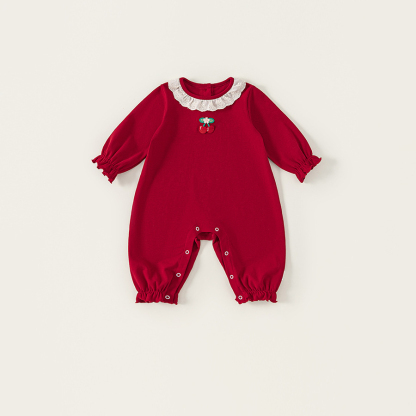 秋裝新生兒衣服嬰童爬服甜美櫻桃女童連體衣