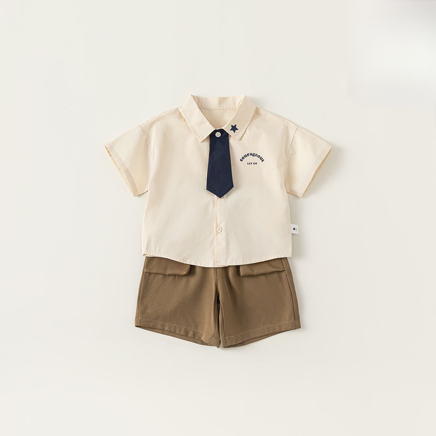 童裝夏季男童襯衫寶寶中褲兒童套裝學院風女兩件套幼兒園園服