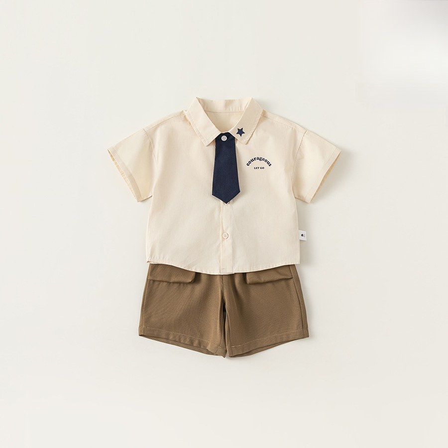 童裝夏季男童襯衫寶寶中褲兒童套裝學院風女兩件套幼兒園園服