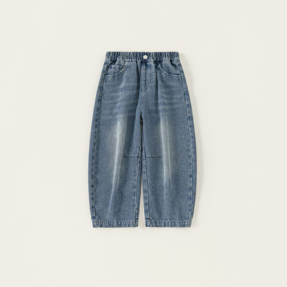 童裝秋季新品兒童褲子中大童長褲女孩子直筒褲男童水洗牛仔褲