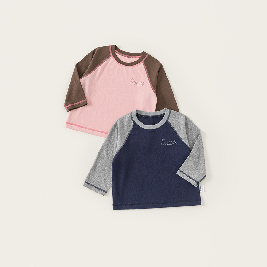 童裝男童春季新品圓領長袖兒童休閒字母內搭女童撞色百搭T恤