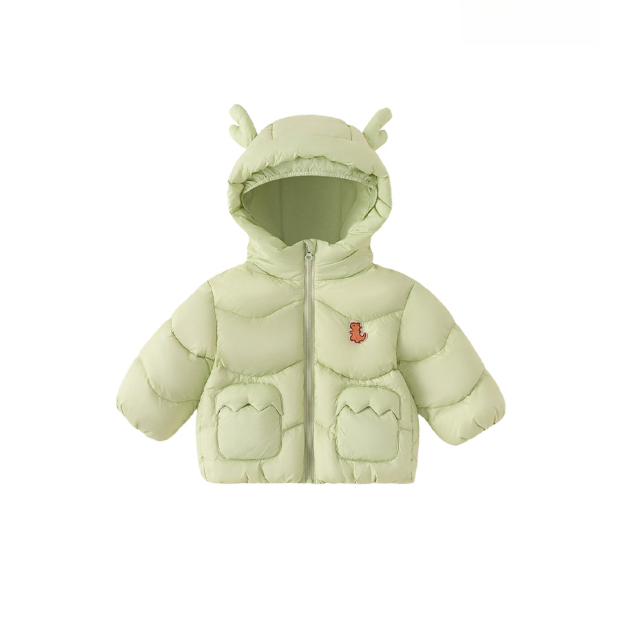 冬裝新款兒童衣服保暖男寶寶上衣純色連帽嬰童外套男童羽絨服