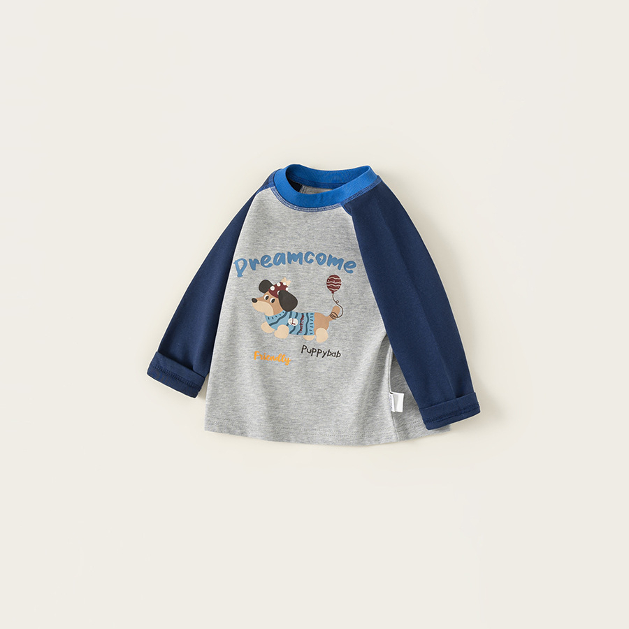 童裝秋裝兒童上衣新款男寶寶衣服卡通撞色插肩袖男童長袖T恤