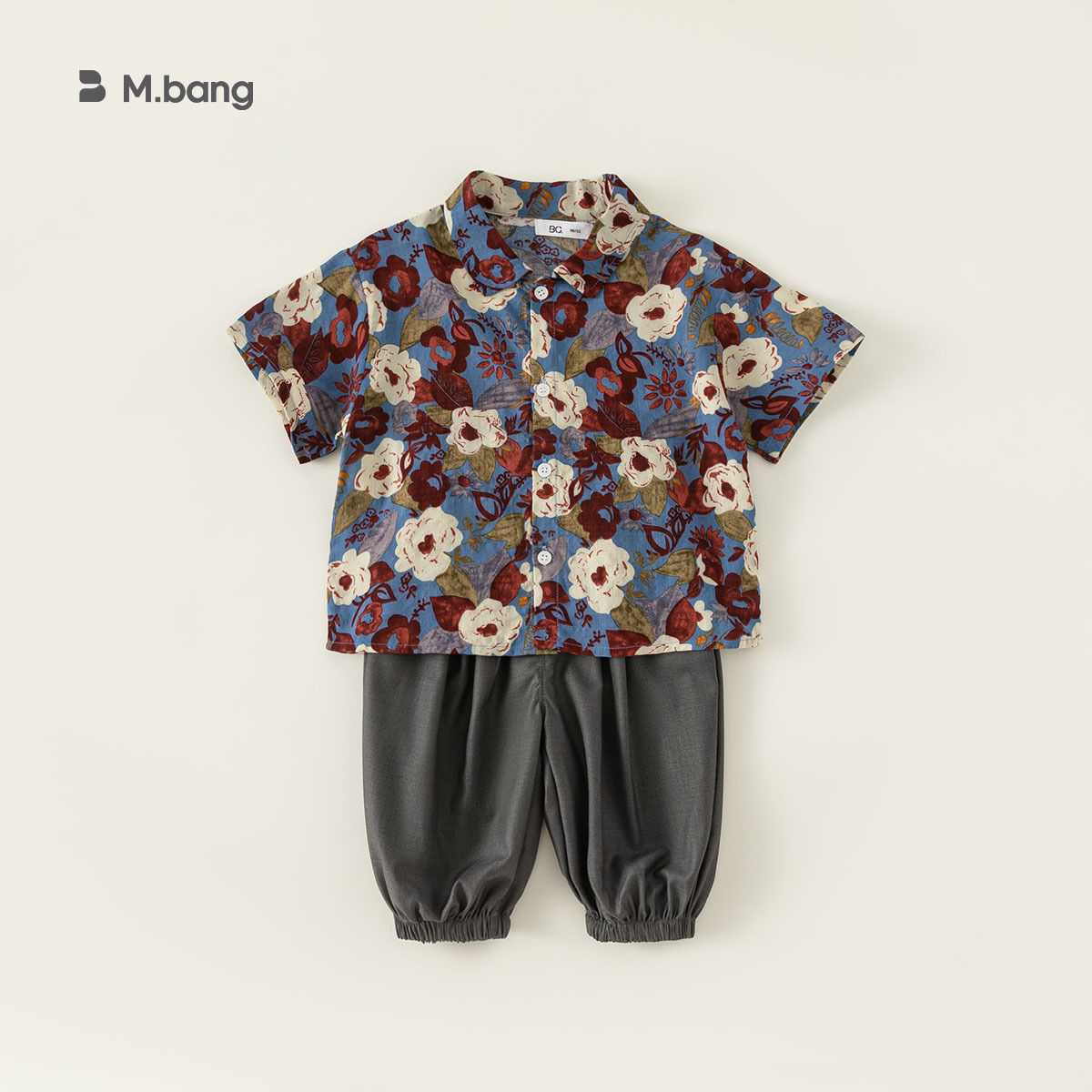 童裝男童夏裝套裝花襯衫兩件套束腳闊腿褲兒童度假港風套裝