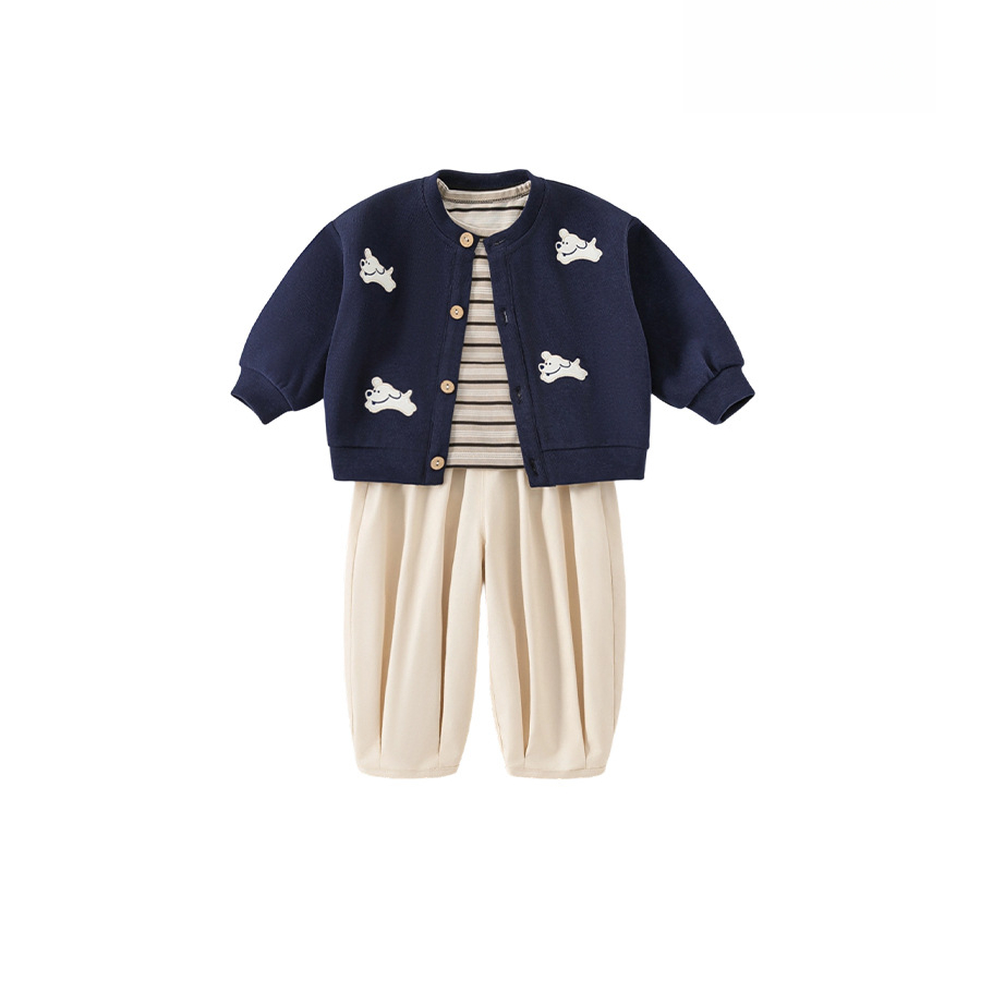 童裝秋季新款男寶寶休閒衣服兒童開衫三件套長褲秋裝男童套裝