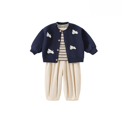 童裝秋季新款男寶寶休閒衣服兒童開衫三件套長褲秋裝男童套裝