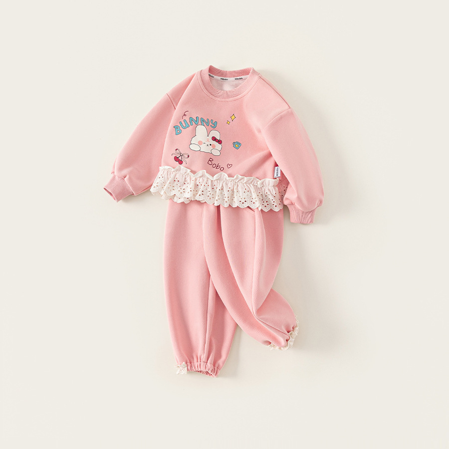 童裝女童套裝粉色花邊衛衣套頭衫束腳褲兒童兩件套小童運動裝