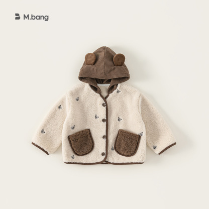 童裝秋款新品兒童上衣韓版撞色男童羊羔毛衣服針織帽女童外套