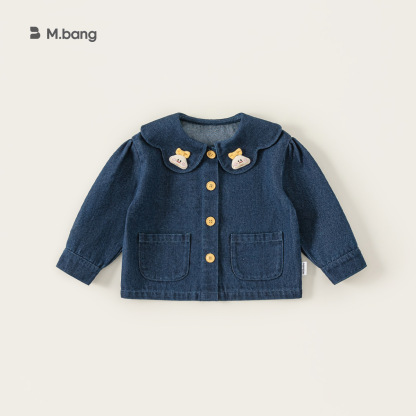 童裝女童牛仔襯衫娃娃領甜美兒童上衣春季新品百搭小童外套