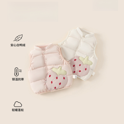 冬款衣服兒童上衣保暖冬裝甜美草莓女寶寶羽絨馬甲女童羽絨服