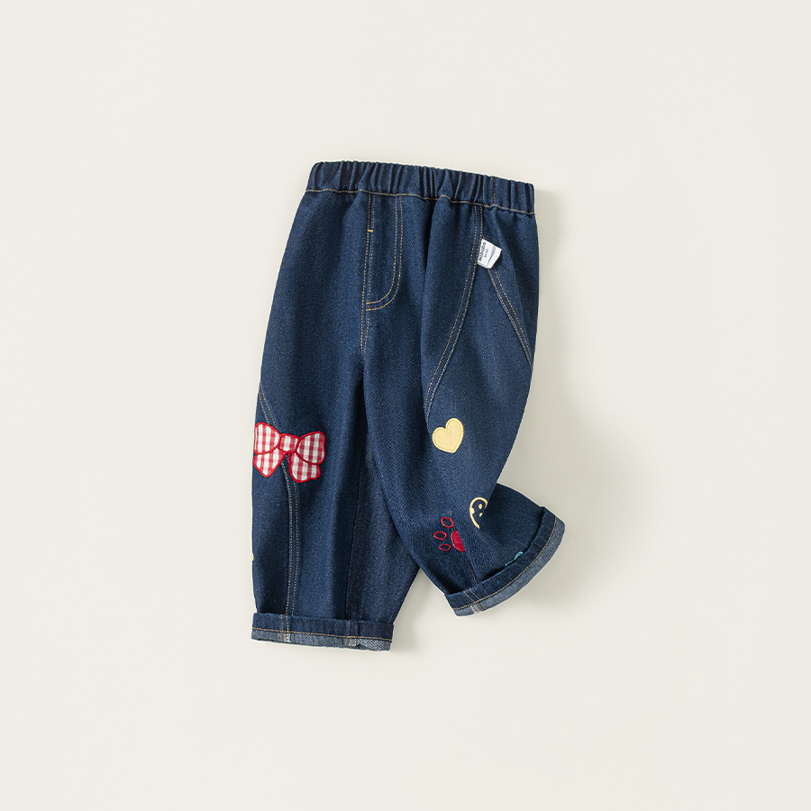 童裝女童褲子春季新品蝴蝶結兒童牛仔褲寬鬆寶寶長褲