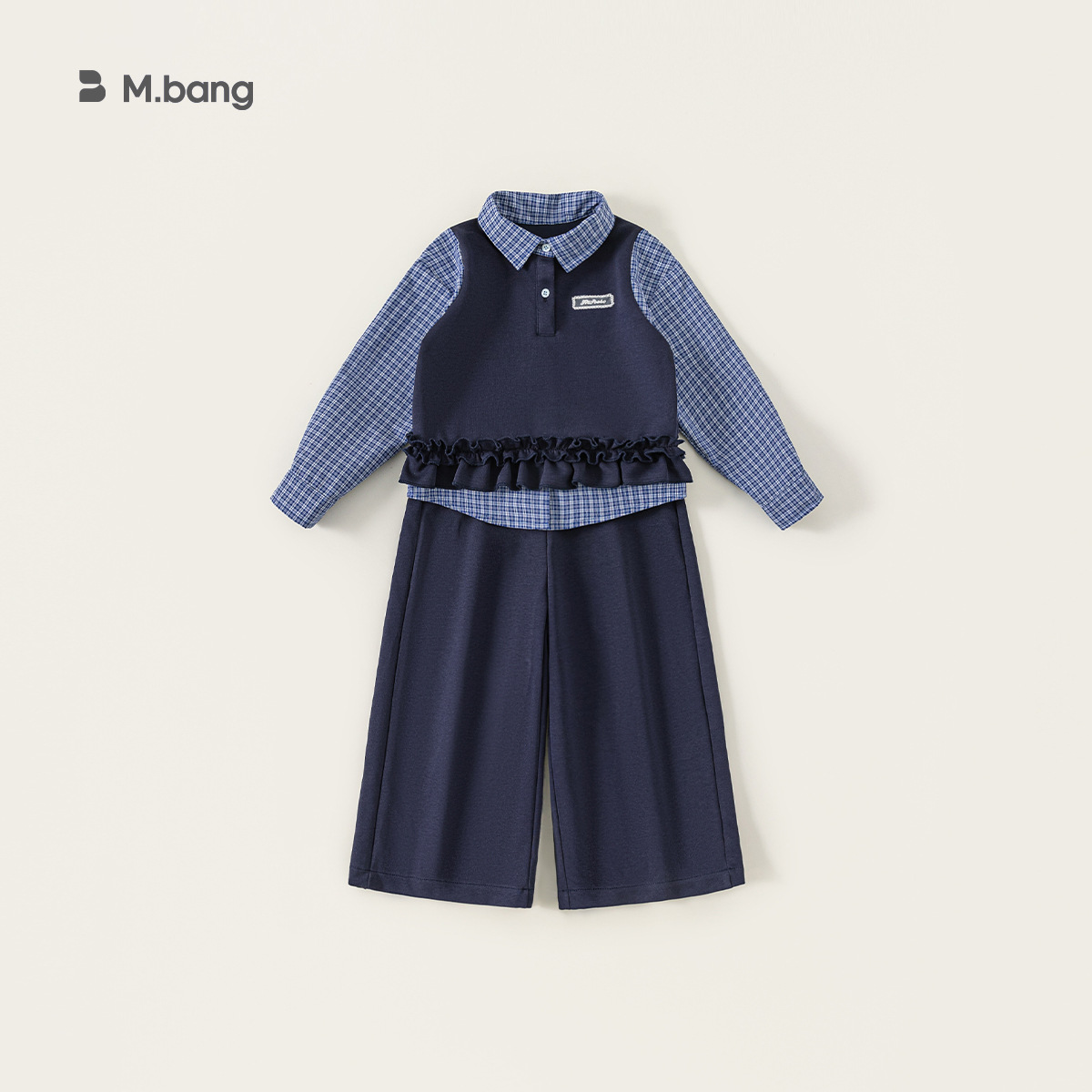 童裝兒童套裝假兩件襯衫上衣純色休閒褲女童兩件套大童時尚裝