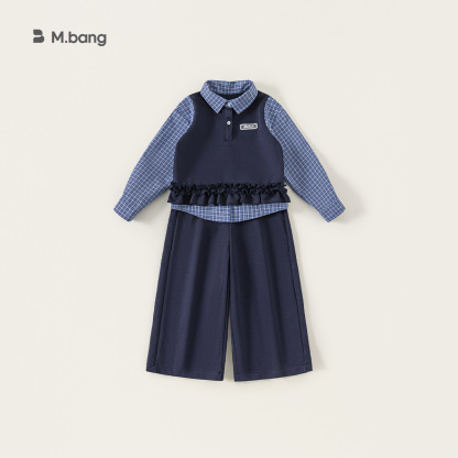 童裝兒童套裝假兩件襯衫上衣純色休閒褲女童兩件套大童時尚裝