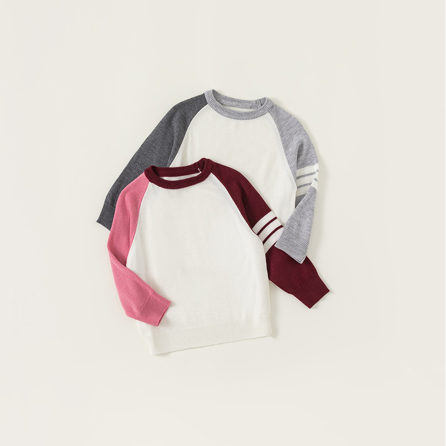 童裝秋款兒童針織衫學院風男童上衣拼色長袖圓領內搭女童毛衣