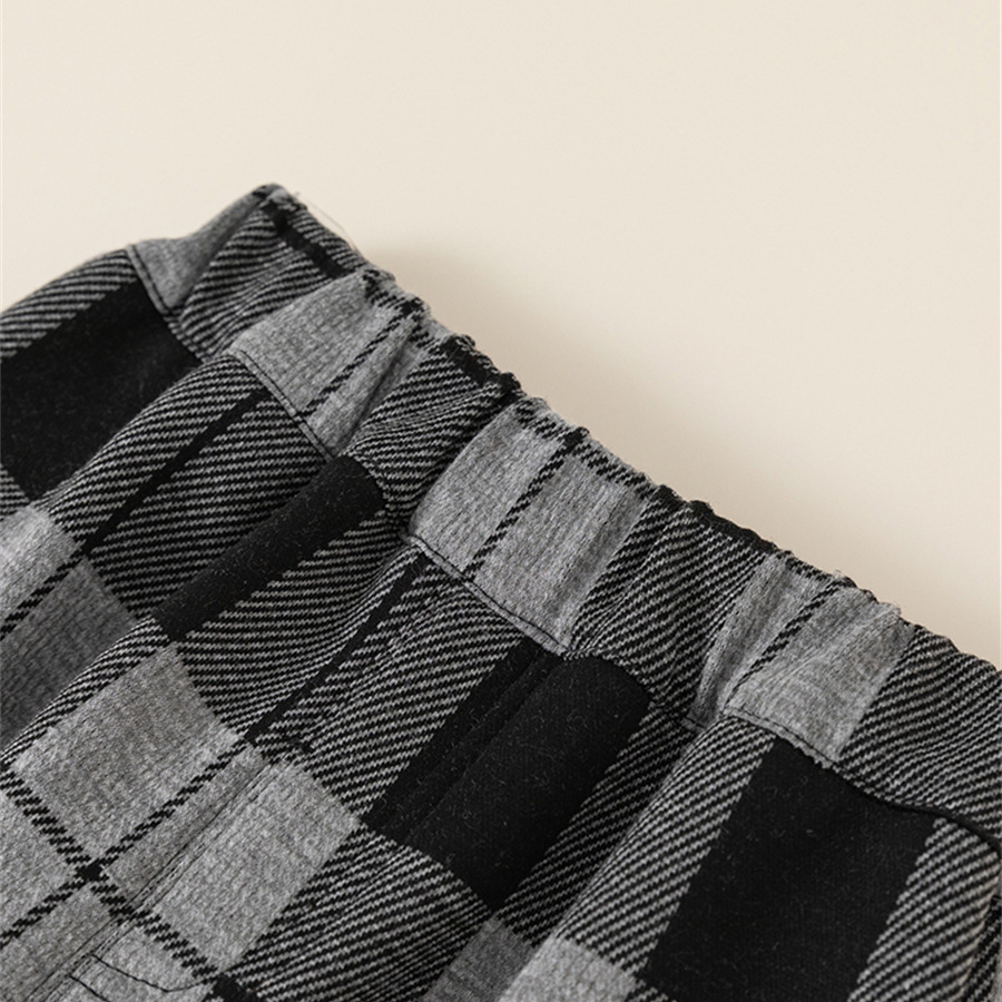 童裝兒童褲子冬季格子女童哈倫褲一體絨小童長褲男童束腳褲