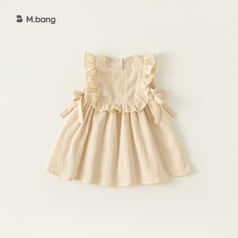 童裝夏季韓版女童無袖裙子兒童連衣裙純色甜美湖州織裏童裝