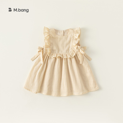 童裝夏季韓版女童無袖裙子兒童連衣裙純色甜美湖州織裏童裝