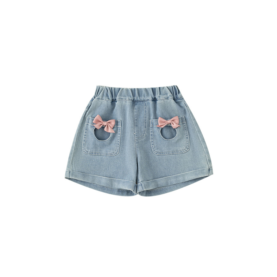 童裝女童褲子甜美蝴蝶結翻邊牛仔短褲女寶寶夏季熱褲XK42065