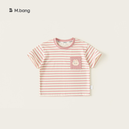 童裝夏款兒童休閒上衣薄款短袖女寶卡通印花男童撞色條紋T恤