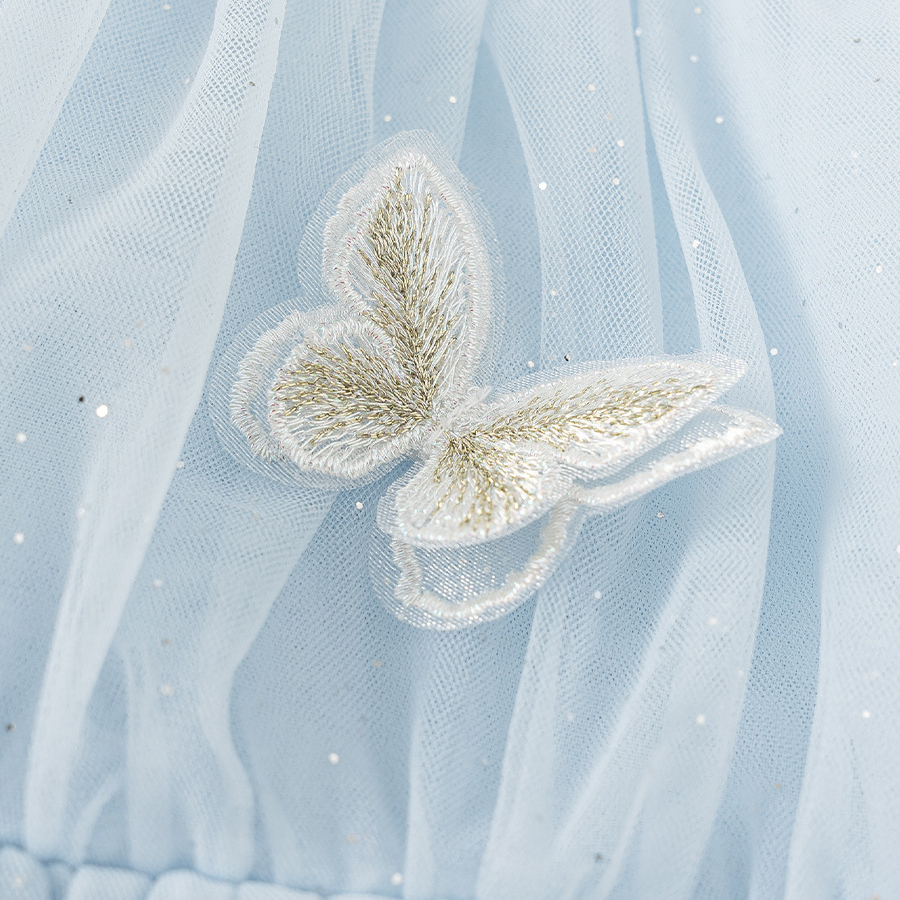 童裝女童連衣裙藍色女孩子公主裙仙女裙生日亮片兒童網紗裙