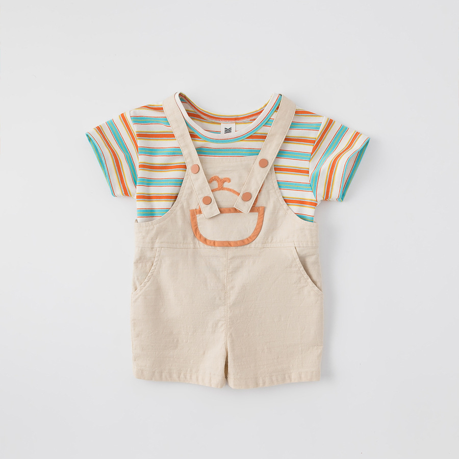 童裝2026夏季韓版男童T恤揹帶褲兩件套兒童套裝小童外出衣服