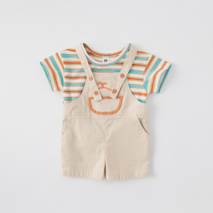 童裝2026夏季韓版男童T恤揹帶褲兩件套兒童套裝小童外出衣服