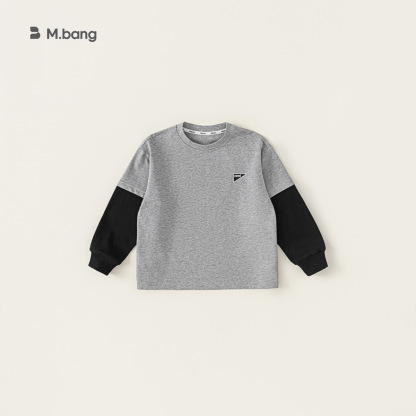 男童春秋款百搭上衣簡約假兩件撞色T恤童裝中大童長袖