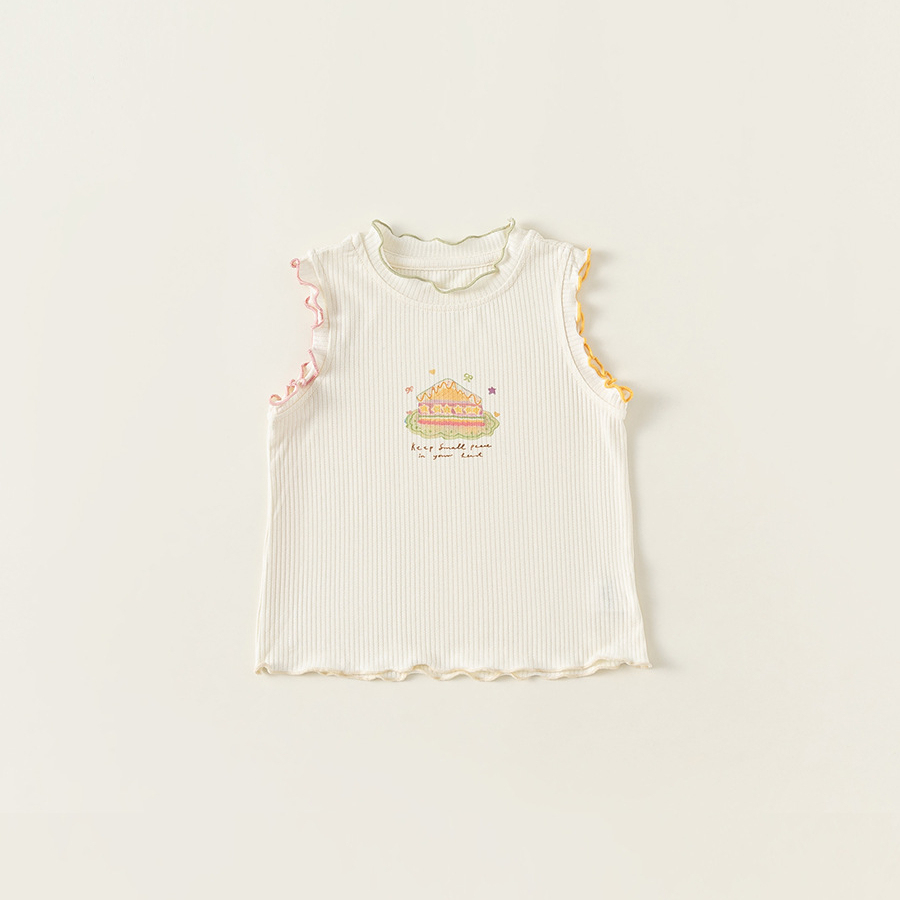 童裝兒童背心女童卡通印花無袖T夏季童裝甜美花邊上衣