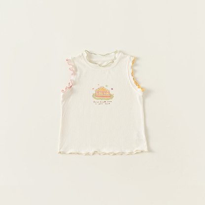 童裝兒童背心女童卡通印花無袖T夏季童裝甜美花邊上衣