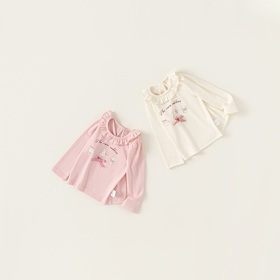 女童T恤秋季新款甜美女寶寶花邊圓領上衣孩子內搭兒童長袖