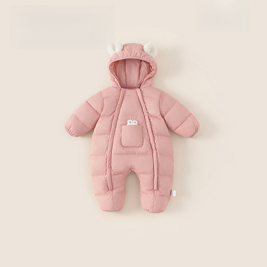 童裝嬰兒連體羽絨服男童寶寶冬季連體衣爬服白鴨絨保暖加厚