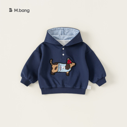 童裝秋季新款中小童帽衫兒童上衣可愛毛巾繡衣服男童連帽衛衣