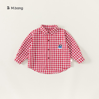 童裝秋季兒童上衣男童長袖繡花格子衫男寶寶翻領襯衣女童襯衫