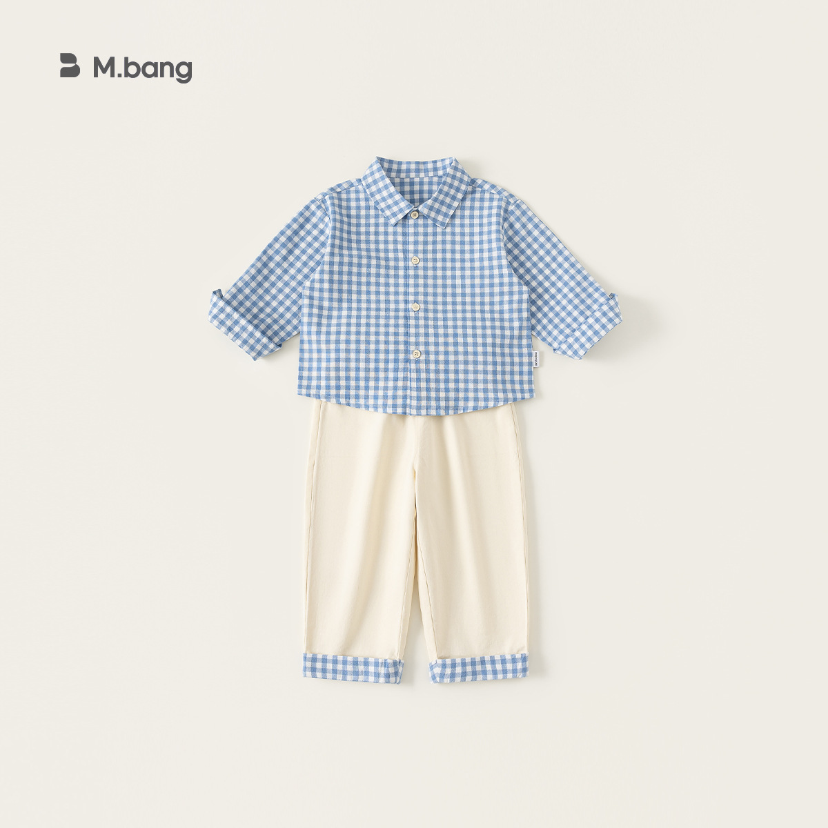 童装男童套装格子衬衫拼接长裤儿童两件套春季新品小童休闲装