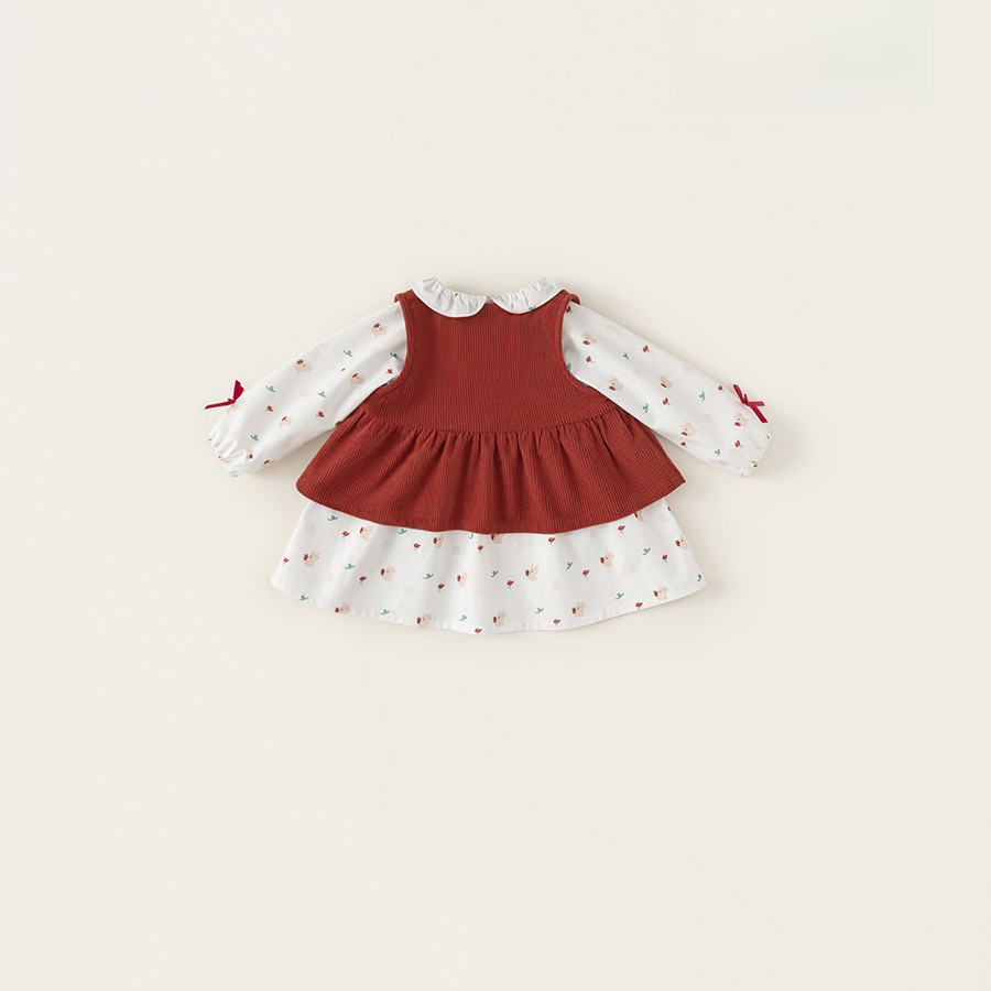 童裝秋款女童兩件套燈芯絨休閒馬甲女寶碎花連衣裙兒童套裝