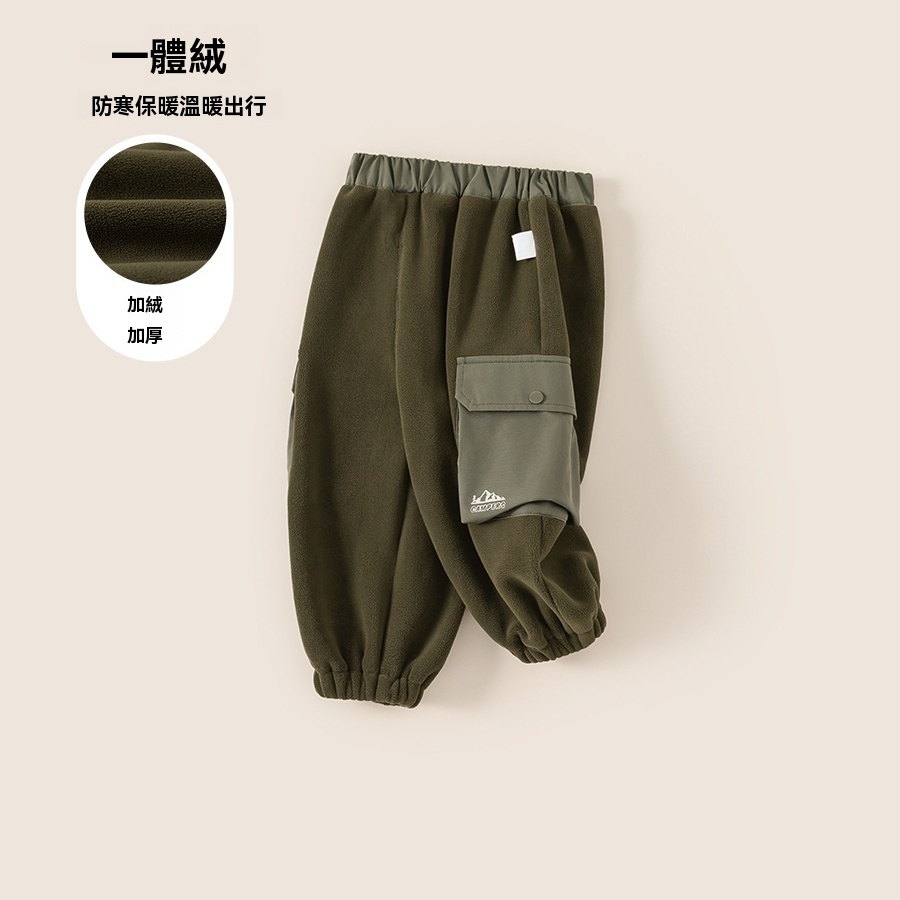 男孩褲子冬季新款雙面絨寶寶束腳褲大口袋帥氣兒童工裝褲子