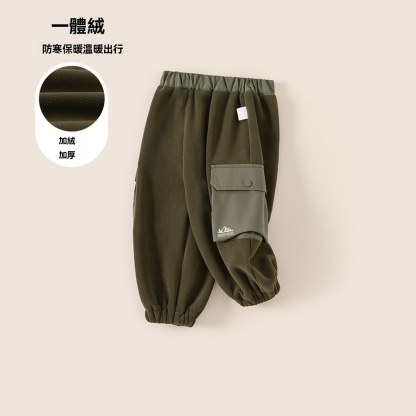 男孩褲子冬季新款雙面絨寶寶束腳褲大口袋帥氣兒童工裝褲子
