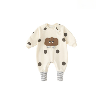 2025童裝寶寶連體衣秋季新品嬰兒衣服春秋波點新生兒爬服