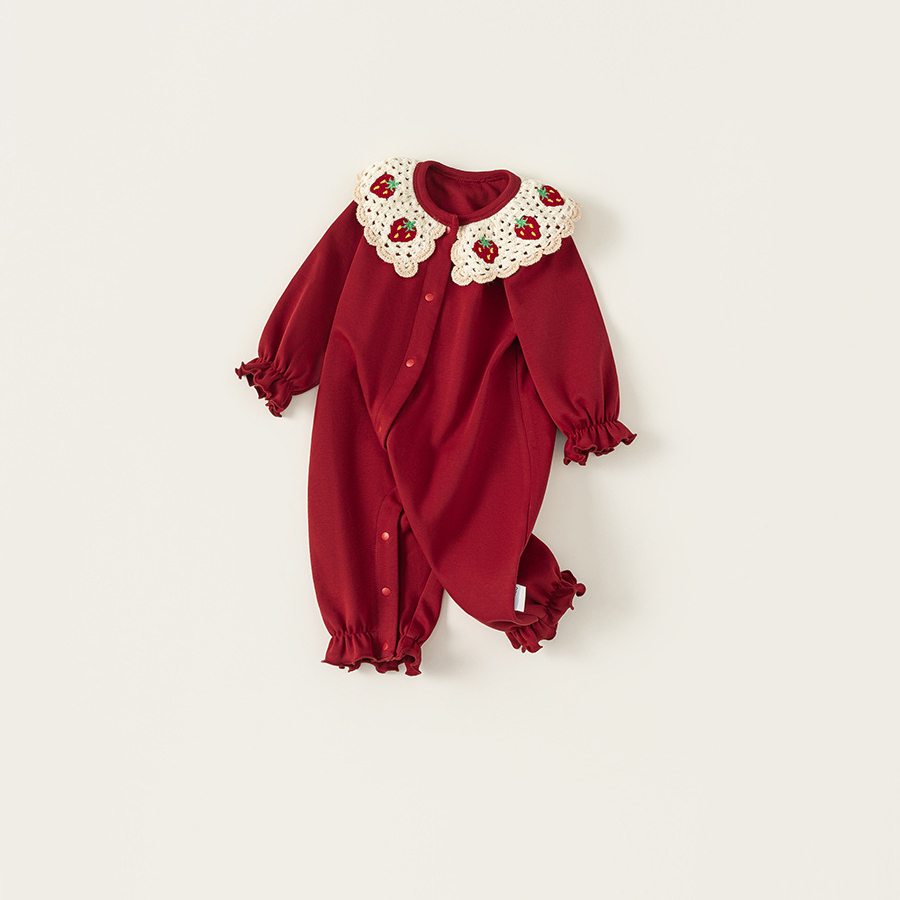 秋季新款兒童服裝荷葉邊甜美秋季套裝新生兒連體衣女嬰連體褲