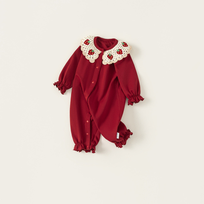 秋季新款兒童服裝荷葉邊甜美秋季套裝新生兒連體衣女嬰連體褲