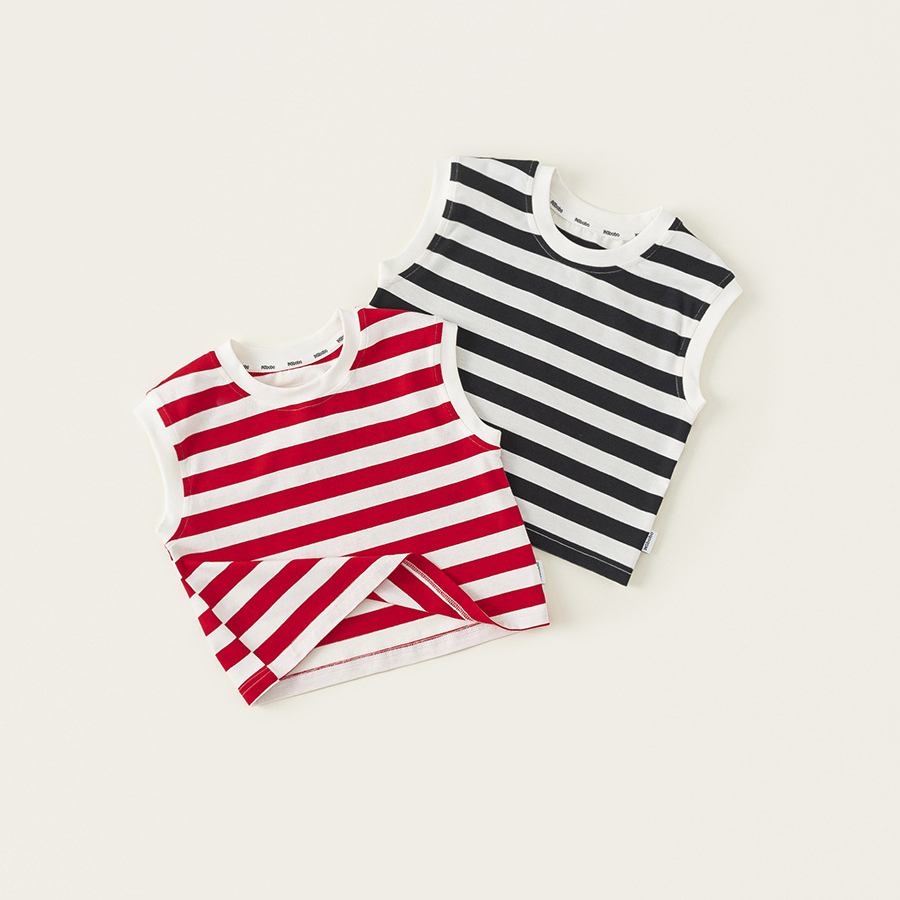 童裝夏季中小童簡約條紋上衣無袖背心兒童T恤男女童同款