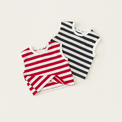 童裝夏季中小童簡約條紋上衣無袖背心兒童T恤男女童同款