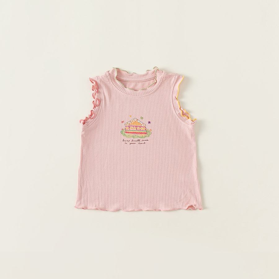 童裝兒童背心女童卡通印花無袖T夏季童裝甜美花邊上衣