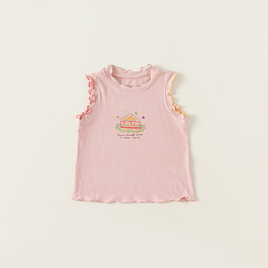 童裝兒童背心女童卡通印花無袖T夏季童裝甜美花邊上衣